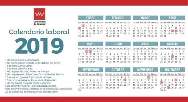 Calendario laboral de 2019 Comunidad de Madrid